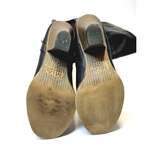 MIA Farley Over The Knee Heeled Boots Solid Black Buckle Accent Side Zip Sz 6.5 - Picture 11 of 11